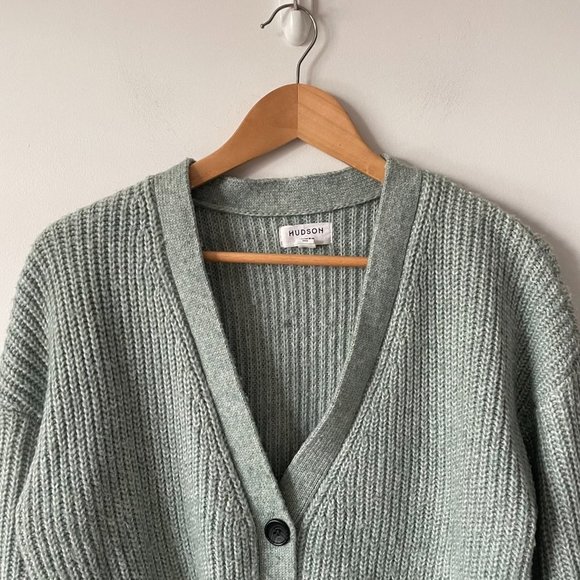 Hudson North Crop  Chunky Rib Knit Cardigan Sweater Sage Green Size Medium - Picture 4 of 8